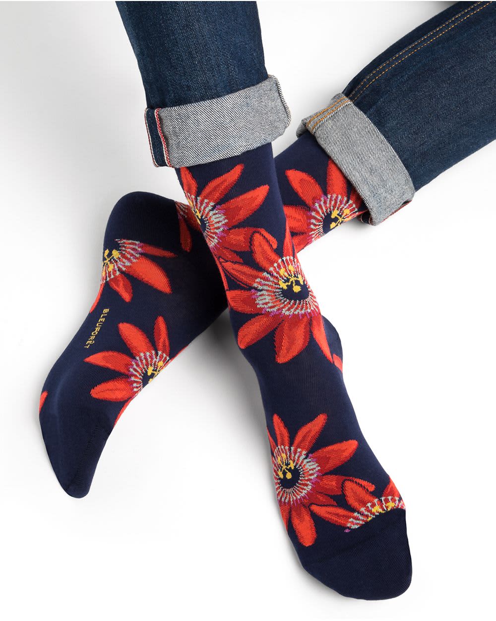 Bleu Forêt Chaussette Fleurs exotiques