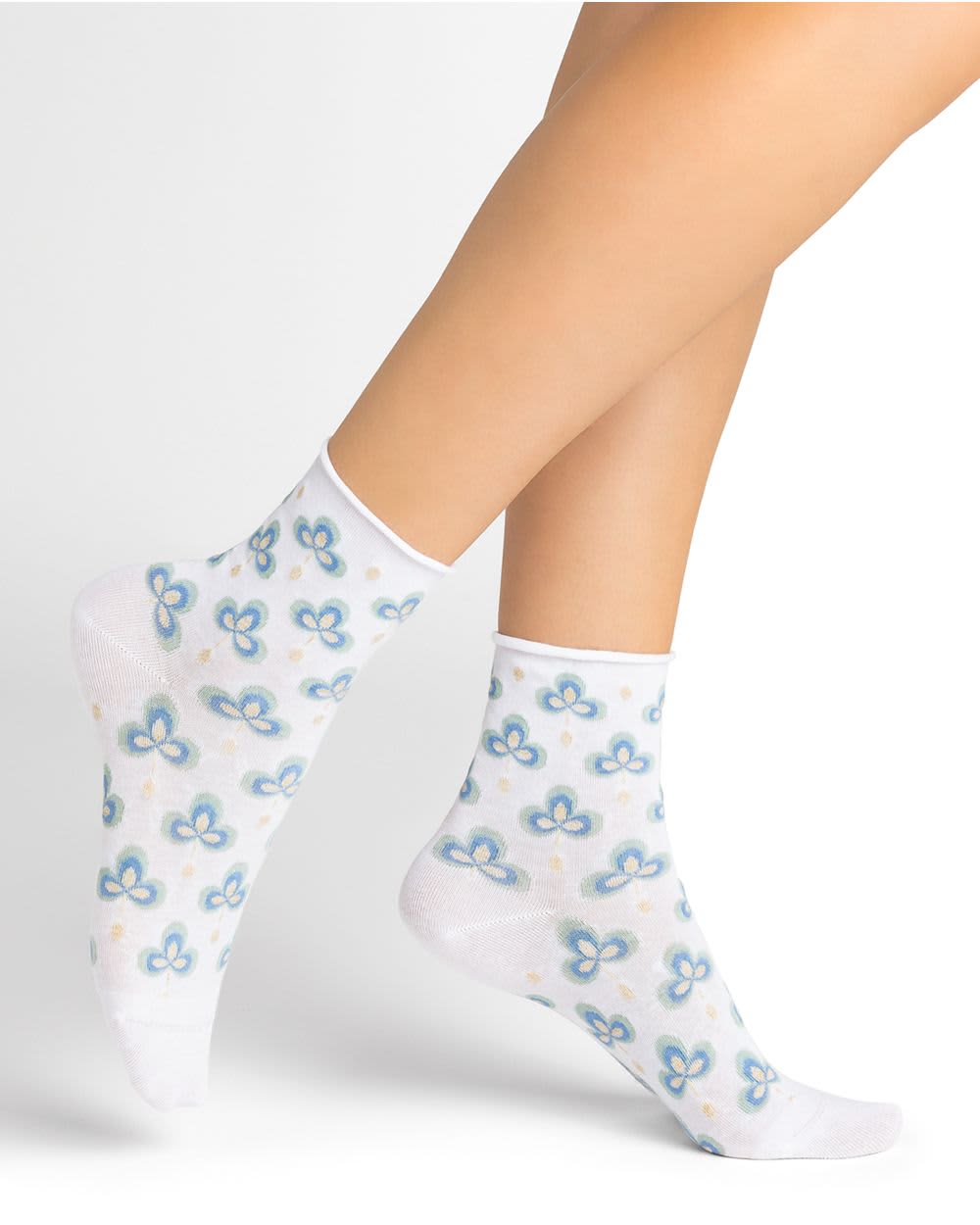 Bleu Forêt Chaussettes Coton Veloutées Trèfles